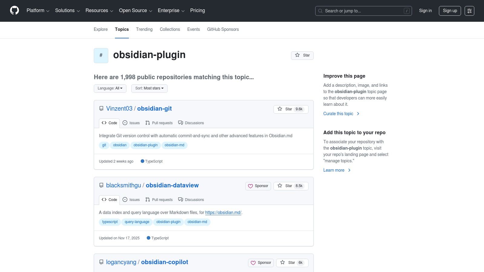 GitHub – Obsidian 插件生态