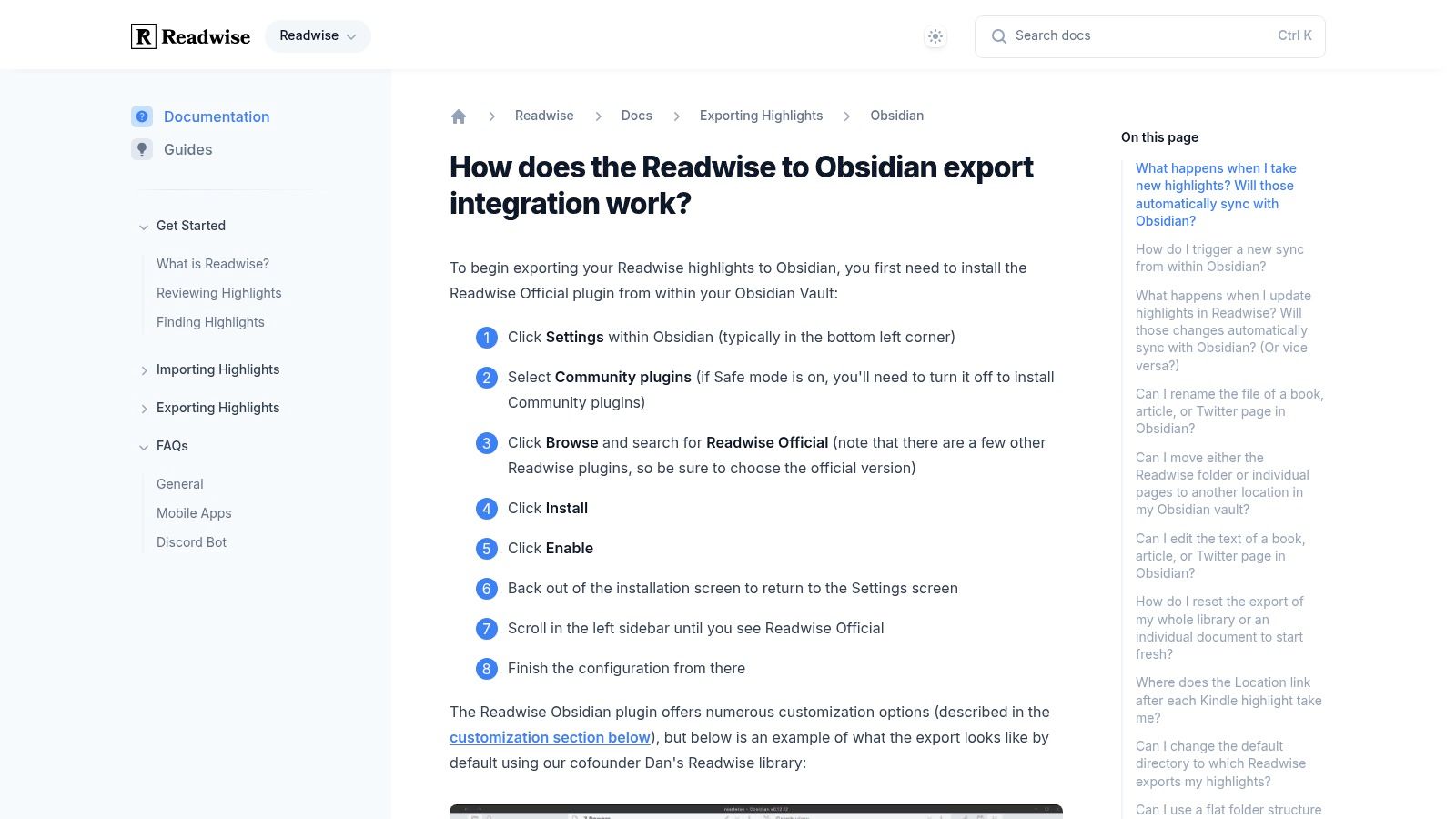 Readwise – Obsidian 集成(官方文档)
